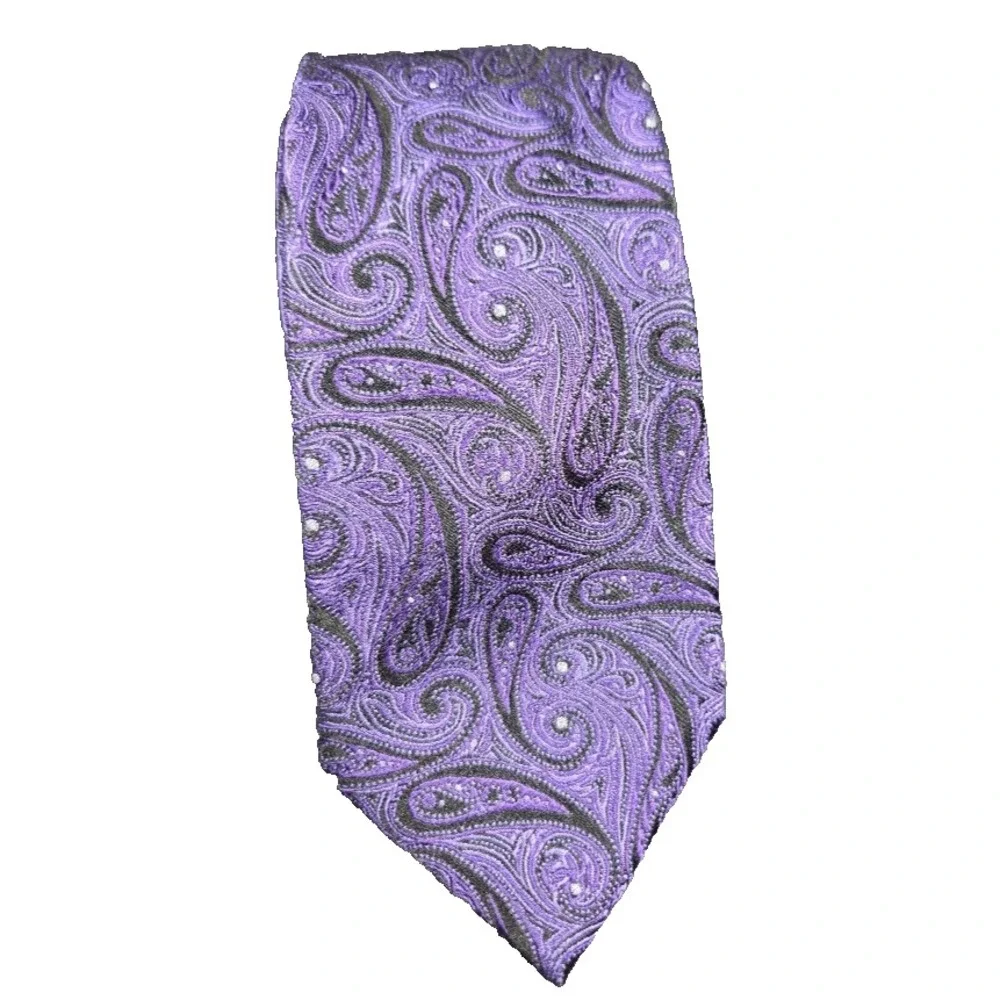 Chaps Men's Silk Tie Purple Black Paisley Pattern Classic Formal Necktie